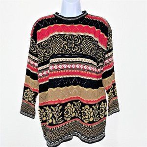 Rose Women's Vintage Floral Metallic Knit Sweater